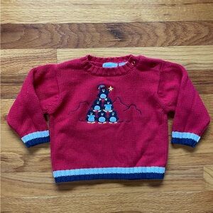 Adorable Vintage Knit Penguin Sweater Baby 6-9 Mos Red Christmas Winter Holiday